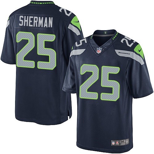 Men's Limited Richard Sherman Nike Jersey Navy Blue Home - #25 NFL Seattle Seahawks